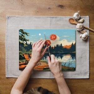 Scenic Lake View  Glass Cutting Board Size 11 X 8